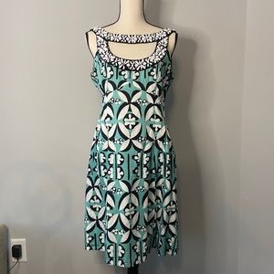Nanette Lepore Beaded Green White Sleeveless Dress Sz 12